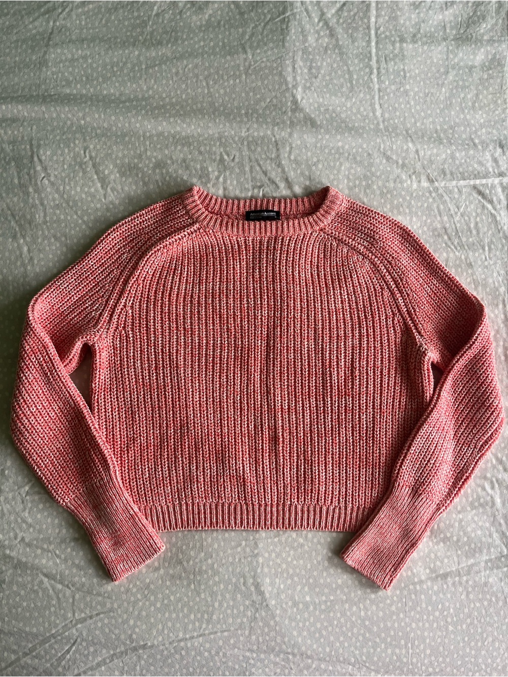 Coral American Apparel Crew Neck Knit Cropped Sweater, size M